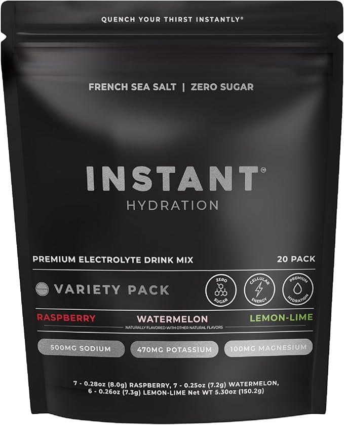 Instant Hydration Sugar Free Electrolytes Powder Packets Variety Pack - Watermelon, Raspberry, Lemon Lime Drink Mix & Travel Essentials with Magnesium and Potassium - Post Workout Recovery - 20 Count