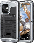 Mitywah Waterproof Case for iPhone 16, Shockproof Heavy Duty Case with Built-in Screen Protector, Underwater Full Body Protective Metal Case 6.1 inch, Silver