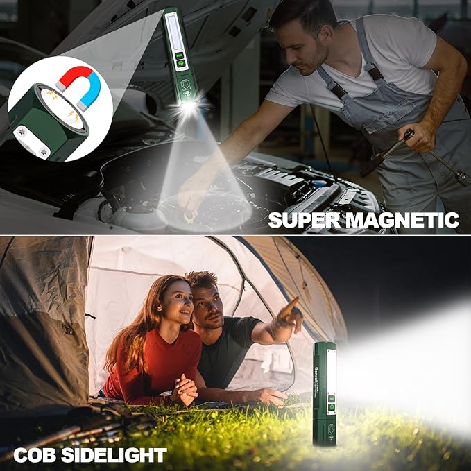 Banral Rechargeable Flashlights High Lumens - Super Bright Small Pocket Magnetic Flashlight, 8 Modes LED Tactical Flash Light, Dual Button Powerful Flashlight for Camping (2, Hunter Green)