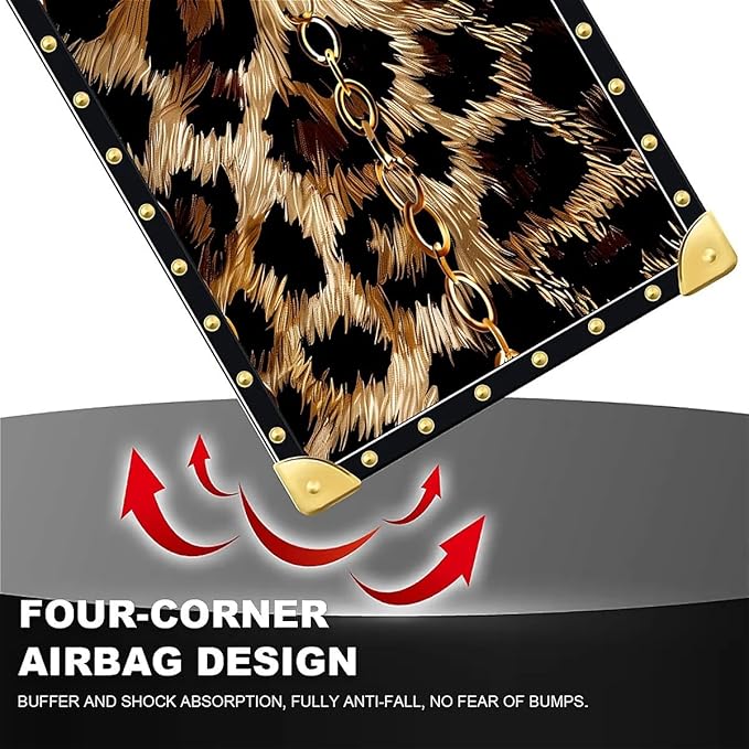 Compatible with iPhone 16 Case, Seamless Gold Chain Leopard Luxury Golden Decoration for Girl Women Soft TPU Shockproof Protective Hard PC Back