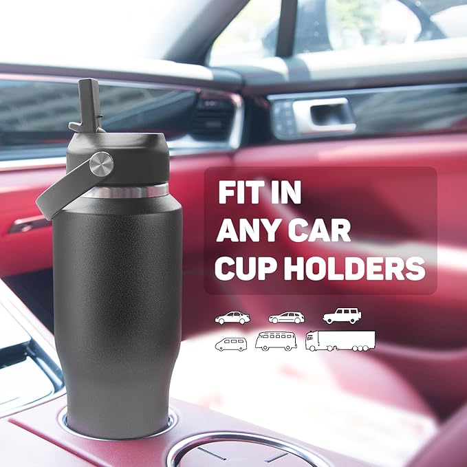 ABOTOCUP 32oz Water Bottle Insulated with Powder Coated, Fit in Any Car Cup Holder, Water Bottles with Straw and Spout Lids, Stainless Steel Insulated Double Wall Leak-proof BPA Free to Keep Cold&Hot