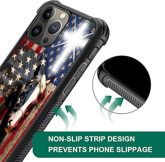 for iPhone 16 Pro Case, Red American Flag Horse Cross Pattern Graphic Design Girl Boy Soft Silicone Hard Acrylic Shock Protection for iPhone 16 Pro