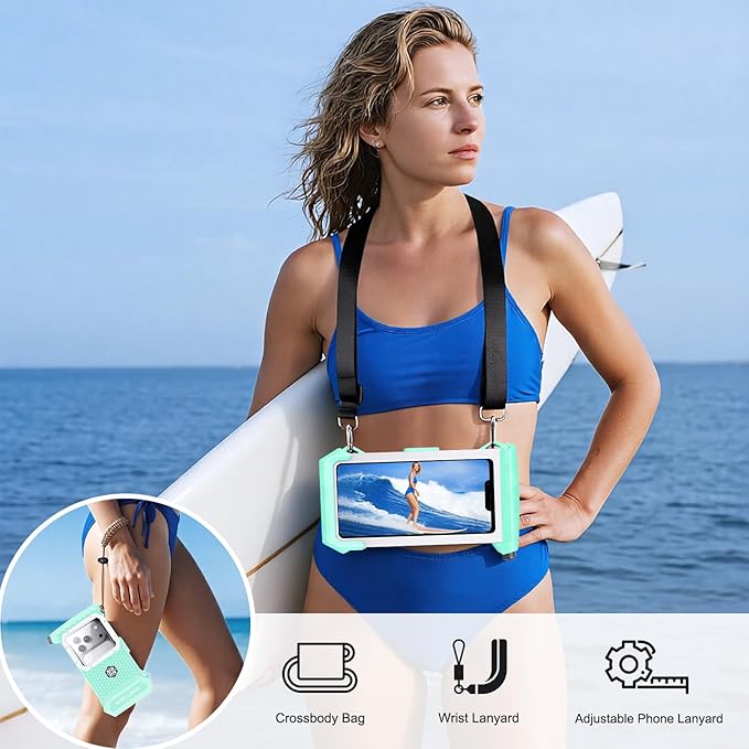 Underwater Phone Case for Snorkeling & Diving (50ft/15m), IP68 Waterproof Case for Swimming, Universal Underwater Touch Screen Case Compatible with iPhone (Blue+Silver, 5th Generation Phone Case)