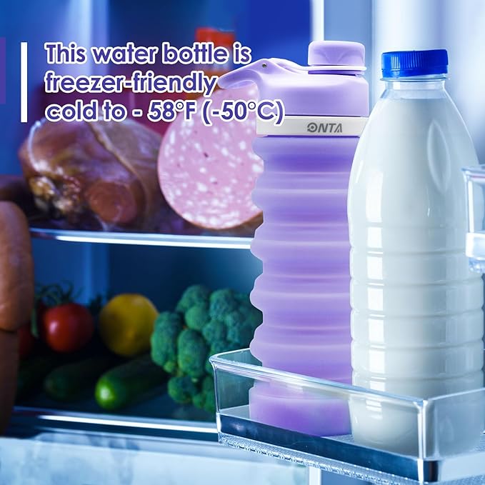 ONTA Collapsible BPA Free Silicone Water Bottle, 20oz - Portable, Leakproof, Easy Clean, Shatter Resistant, Travel Friendly