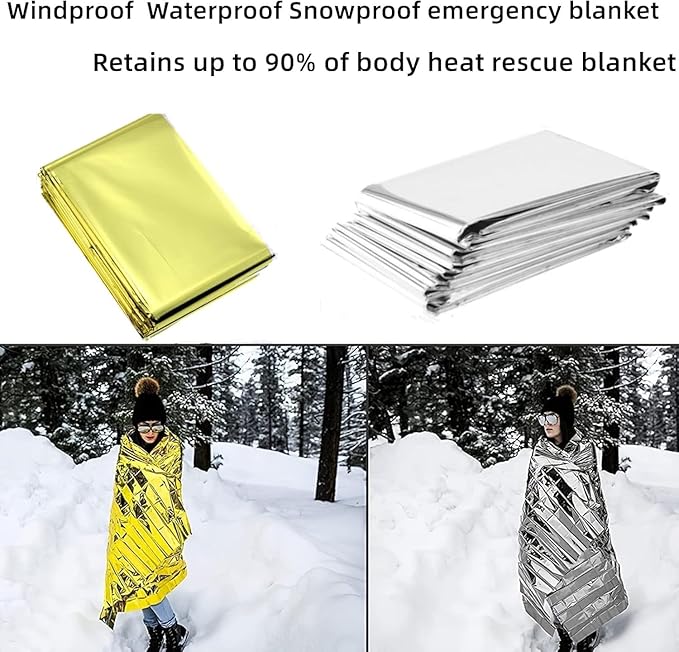 Emergency Mylar Thermal Blankets, Silver Gold Foil Survival Blanket Space Blanket Survival Kit for Outdoors, Camping, Hiking (Silver, 12pcs)