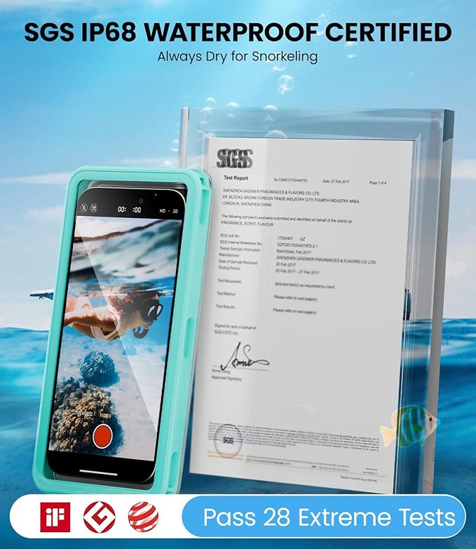 WIFORT Waterproof Phone Case with Lanyard, Underwater Phone Cases for Snorkeling/Diving/Swimming/Filming, IP68 Water Proof Touchscreen Case for All Cell Phones: iPhone/Samsung/Moto/Pixel - Teal
