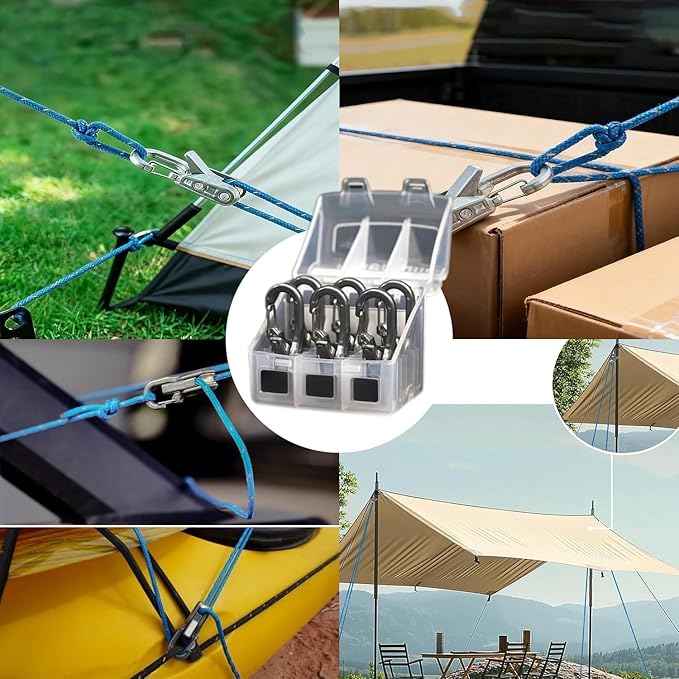 6-Pack Rope Tensioner Paracord Adjusters,Rope Tightening Tool,Knot-Free Locking Tie-Down Tool with Roller, Quick Adjust Buckle for Camping,Tarps,Guy Lines,Boating & Outdoor Gear 1PCS