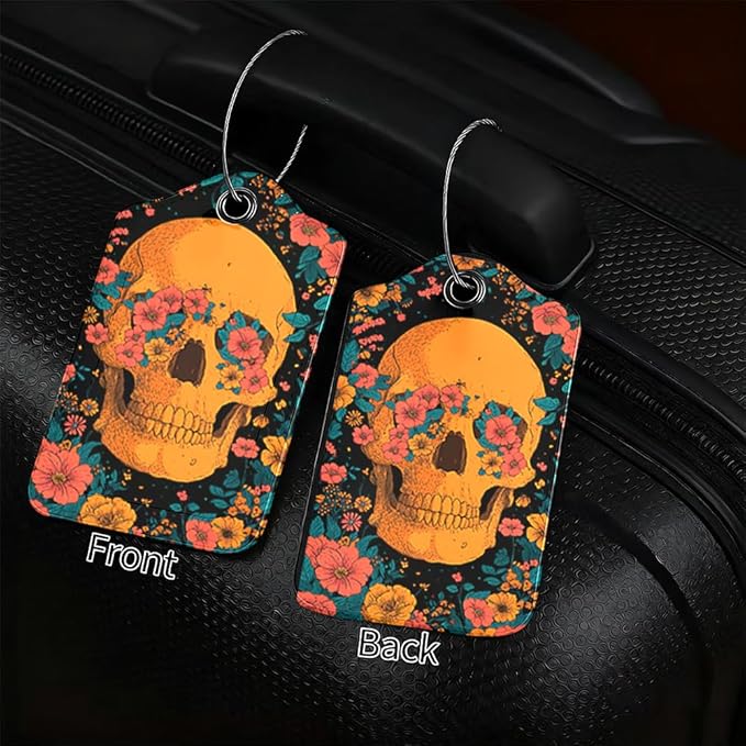 Cinco de Mayo Floral Skull Luggage Tags 2 Pcs, Mexican Fiesta Bag Tags for Luggage, Vibrant Travel Suitcase Name ID Identifiers, 2.83x4.53 Inch