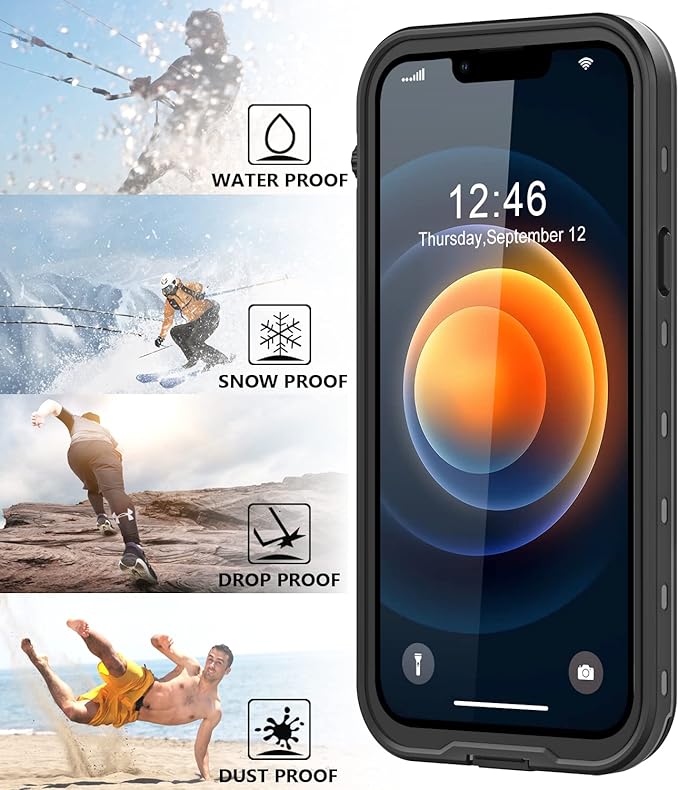 Protebox for iPhone 12 Pro Waterproof Case with Built-in Screen Protector, Shockproof Dustproof Full Body Protective IP68 Waterproof Phone Case for iPhone 12 Pro 6.1 inch (Black/Clear)