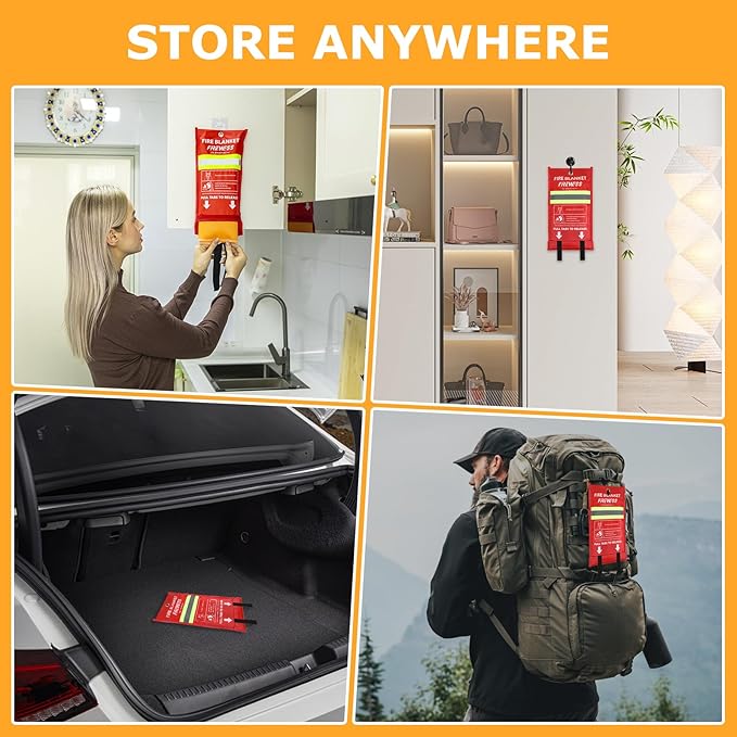 Emergency Fire Blanket, Flame Retardant Fire Blankets Emergency for Home, Kitchen, Car, Office, Grill (Silicone-1pack)