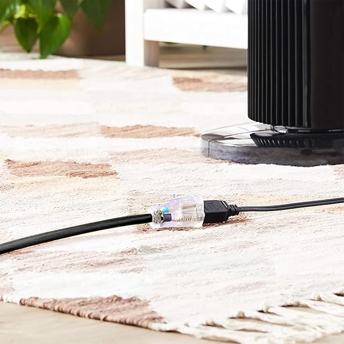 Indoor Outdoor Extension Cord Weatherproof with Lighted End, UL Certified, 14 Gauge 12FT Black 3 Prong Heavy Duty, 14/3 SJTW 15A Power Cord for Outdoor Lights, Lawn