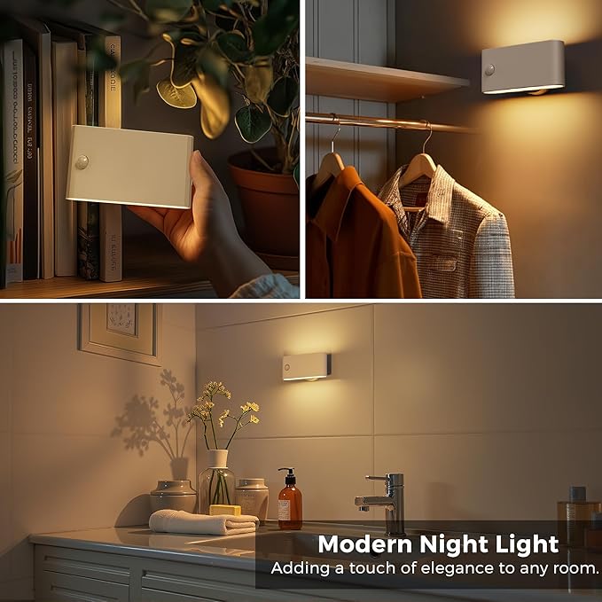 L LOHAS LED Motion Sensor Night Light, Rechargeable Stair Lights Indoor, Portable Warm White Motion Sensor Light Indoor, Battery Operated Night Light for Bedrooms, Stairway & Bathrooms[2 Pack]