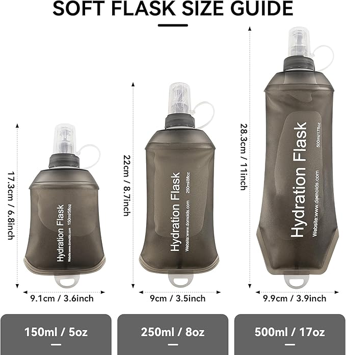 150ml Soft Flask Soft Water Bottle for Running, Hiking, Travelling, Cycling and Climbing, TPU Material, BPF-Free - Grey