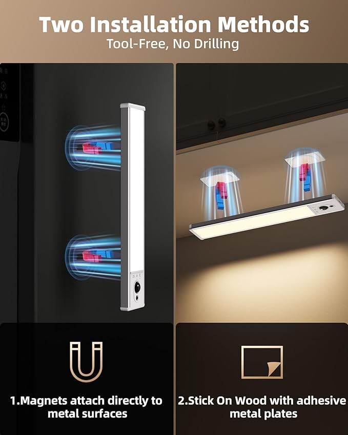 EZVALO 5-Pack Under Cabinet Lighting, 2400mAh Motion Sensor Light, LED Closet Lights Wireless, 3000K Dimmable, Timer, Magnetic, with Remote Control for Kitchen, Closet, Stair