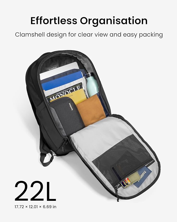 tomtoc 16-Inch Laptop Backpack, 22L Lightweight Daypack, Protective Organized Work Bag for Office, Daily Commute, Weekends & Everyday Carry