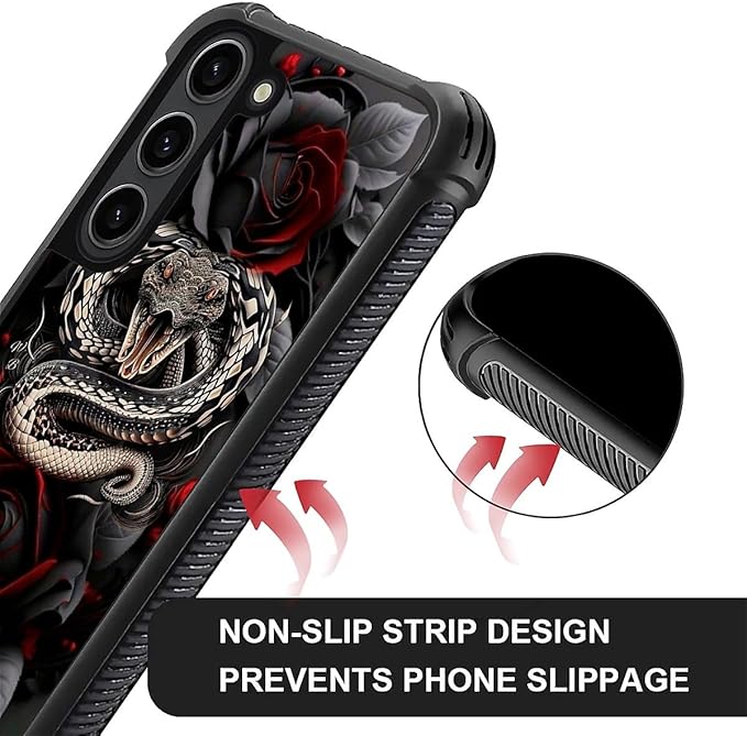 for Samsung Galaxy S23 Plus Case, Entwined Rose Snake Pattern Graphic Design Girl Boy Soft Silicone Hard Acrylic Shock Protection for Samsung Galaxy S23 Plus