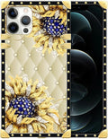 Compatible with iPhone 12 12 Pro Case, Sunflower Diamonds Leather Luxury Golden Decoration for Girl Women Soft TPU Shockproof Protective Hard PC Back for iPhone 12 12 Pro