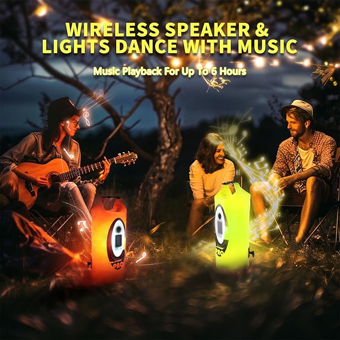 FELICON Solar/Battery Multi-Functional Backpack with Bluetooth Speaker,IP66 Waterproof Dry Bag,Heavy Duty Roll Top Closure,Large Capacity Bag for Camping,Hiking,Traveling (Neon Yellow 20L)