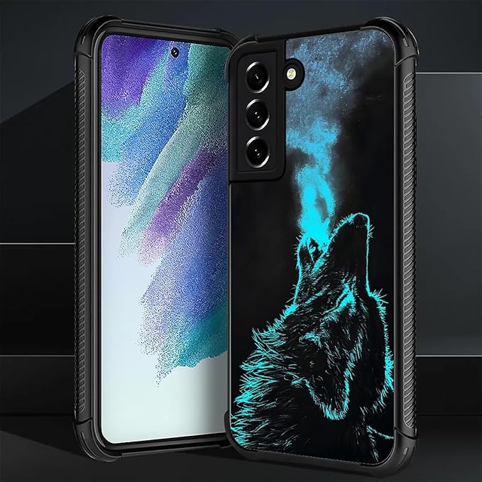 for Samsung Galaxy S21 Plus Case, Blue Breathing Wolf Pattern Graphic Design Girl Boy Soft Silicone Hard Acrylic Shock Protection for Samsung Galaxy S21 Plus