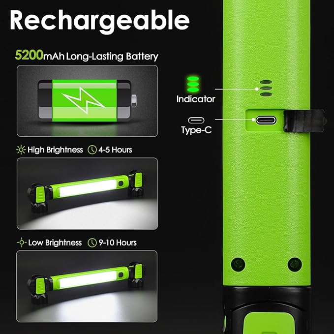 Work Light, 2500LM Bright LED Work Lights, 5200mAh Rechargeable Magnetic Underhood Work Light with Hooks, Cordless Battery Powered Mechanic Light for Car Repairing/Inspection/Garage/Workshop/Emergency