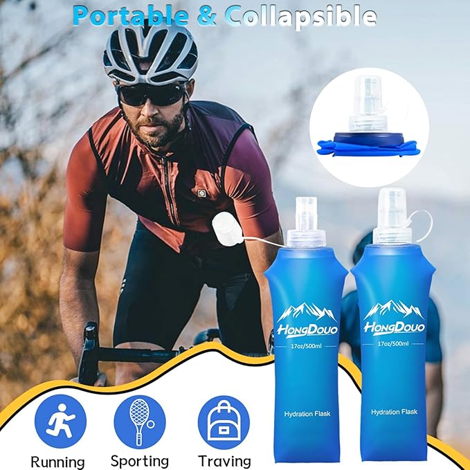 2 Packs Soft Flask, 17oz/500ml TPU Collapsible Soft Water Bottle for Hydration Pack, Running Vest, BPA-Free Folding Water Bottles for Hiking Cycling Climbing Running Outdoor Sports