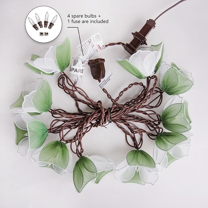TWINKVILLA Decorative String Lights Plug in with 10 Bulbs, Flower Garland Fairy Lights Connectable Weatherproof Outdoor Indoor for Wedding Pergola Bedroom Porch Floral Home Decor (Green White)