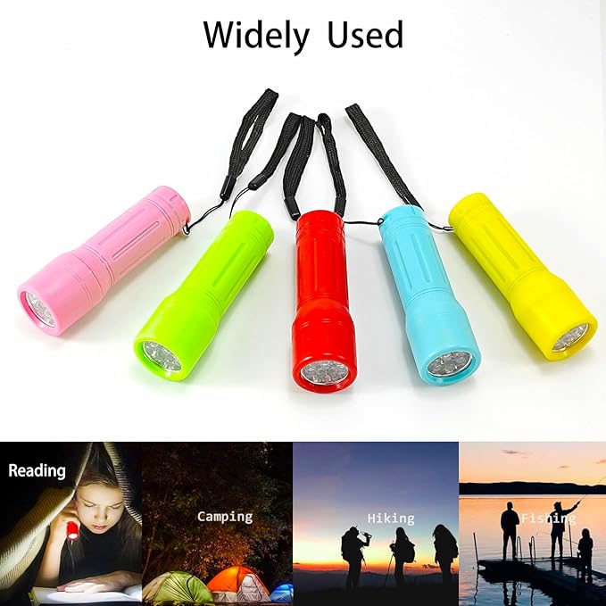 50 Pack 9-LED Mini Flashlight Bulk, Small Multicolor Flashlights with Lanyard, Batteries Included, for Hurricane Supplies, Christmas Gifts Stocking Stuffer