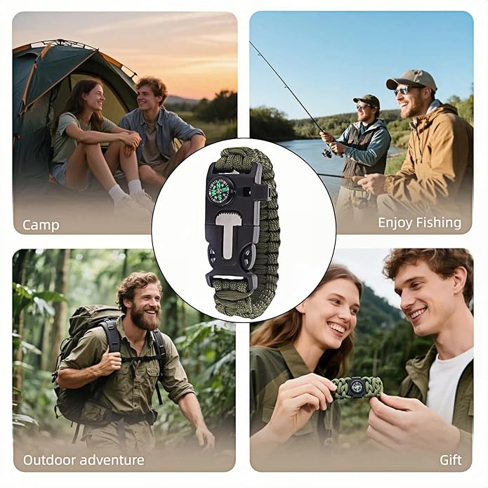 Chinshwehaw 5 in 1 Survival Bracelet-Fire Starter,Loud Whistle,Compass,Paracord Rope & Cutter,Military Grade Tactical Gear for Emergency for Emergency,Camping&Hiking Gear