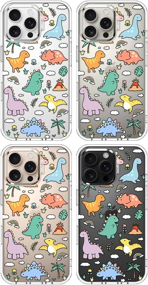 MOSNOVO Case for iPhone 16 Pro Max, [Buffertech 6.6ft Military-Grade Drop Protection] [Anti Peel Off Tech] Clear TPU Bumper Phone Case Cover Design - Dinosaur Land