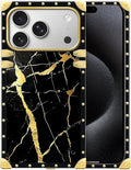 for iPhone 17 Pro Case Luxury Golden Decoration for Girl Women Soft TPU Shockproof Protective Hard PC Back for iPhone 17 Pro Crazy Pattern Black Gold Marble Nature