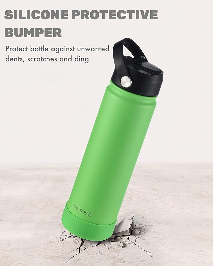 mininoo 24 oz Insulated Water Bottle with Straw, Stainless Steel Double Wall Vacuum with Straw Lid, Leak Proof, BPA Free, Keep Cold for 24H & Hot for 12H(Canopy Green)