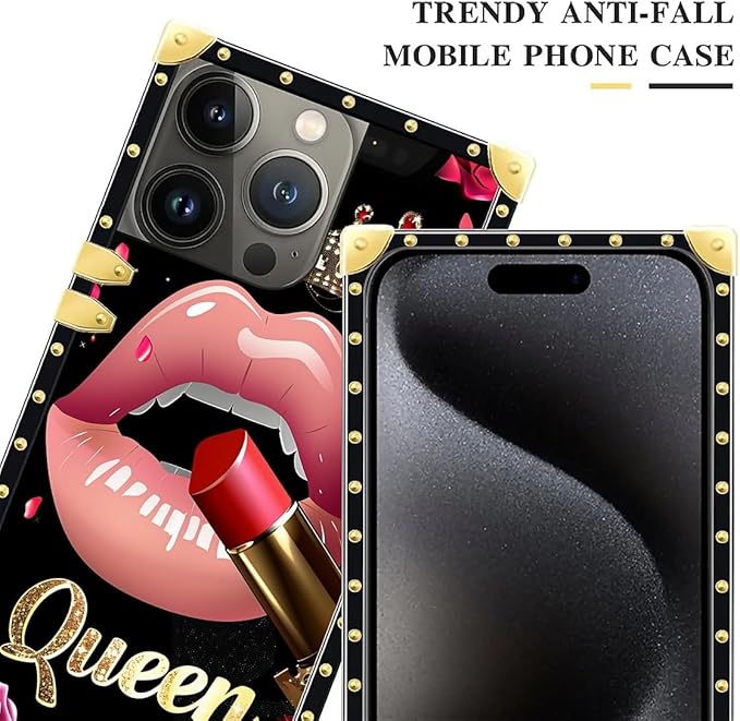 Compatible with iPhone 16 Pro Max Case, Glitter Red Rose Queen Leopard Lipstick Luxury Golden Decoration for Girl Women Soft TPU Shockproof Protective Hard PC Back