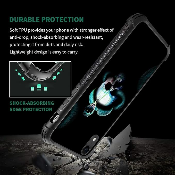 for iPhone XR Case, Skeleton Winding Snake Pattern Graphic Design Girl Boy Soft Silicone Hard Acrylic Shock Protection for iPhone XR
