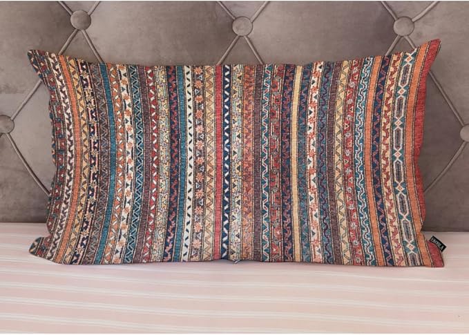 EKOBLA Turkish Carpet Rectangle Pillow Cases Vintage Persian Oriental Waist Lumber Cotton Linen Cushion Cover Oblong Rectangle Pillowcase for Men Women Home Decoration Bedroom 12x20 Inches