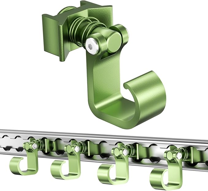4 Pack L Track Hooks with Single Stud Fitting, Spring-Loaded Adjustable Gear Hook, Aluminum L Track Accessories for Trailer, Truck, Garage, Tie Down System, 100LBS Max Load Capacity – Green