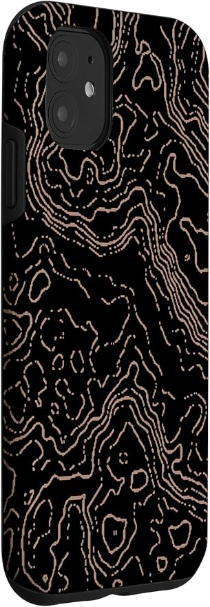 Topography Black & Brown Abstract Pattern Topographic Map Case for iPhone 11