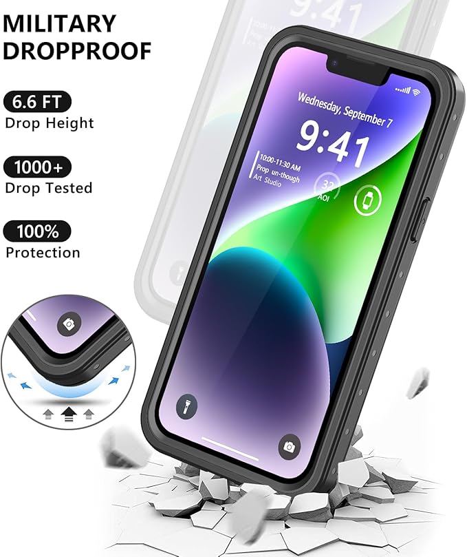 Protebox for iPhone 14 Waterproof Case with Built-in Screen Protector, Shockproof Dustproof Full Body Protective IP68 Waterproof Phone Case for iPhone 14 6.1 inch (Black)
