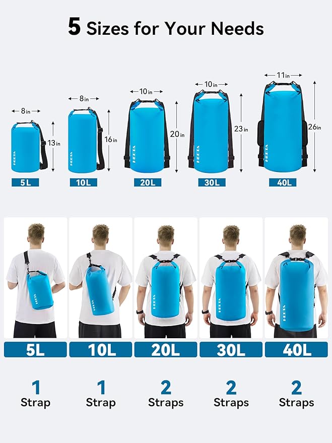 HEETA Waterproof Dry Bag for Women Men, 5L/10L/20L/30L/40L Roll Top Lightweight Dry Storage Bag Backpack with Emergency Whistle for Travel, Kayaking, Boating, Camping, Beach, Cruise Ship Essentials