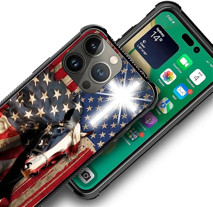 for iPhone 13 Pro Max Case, Red American Flag Horse Cross Pattern Graphic Design Girl Boy Soft Silicone Hard Acrylic Shock Protection for iPhone 13 Pro Max