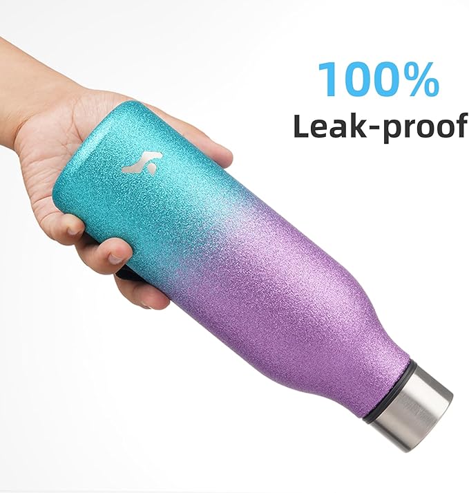 Konokyo Insulated Water Bottle with Strap,18 oz Double Wall Stainless Steel Vacuum Bottles Metal Water Flask,Sparkling Purple Green