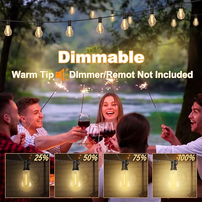 100FT LED Outdoor String Lights with 50+3 Shatterproof Bulbs(Gourd Shape), IP44 Waterproof, Commercial Grade Patio String Lights for Outside Porch Backyard Garden Deck Decor, 2700K Dimmable