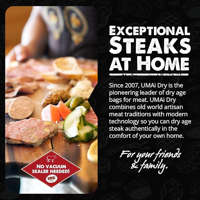 UMAi Dry Aging Bag for Steaks, Pack of 3, Dry Age Bags for Meat, Brisket or Bone-In up to 14-20 lbs, Home Steak Ager Refrigerator Bags, No Vacuum Sealer Needed, Tender Aged Beef in 28-45 Days