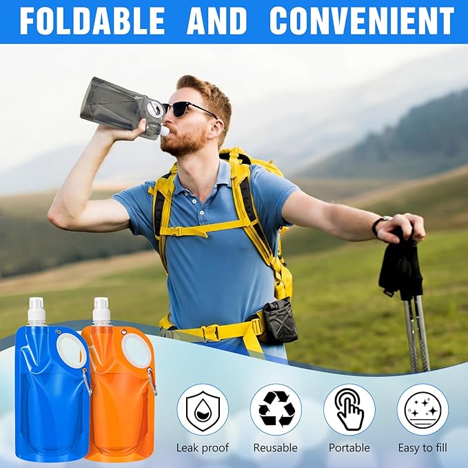 LemonRoad 22OZ Collapsible Water Bottles Bulk Foldable Water Bottles with Carabiner Reusable Drinking Bags Leak Proof Container Bag for Sports Biking Hiking Camping Outdoor Travel Emergency(48pcs)