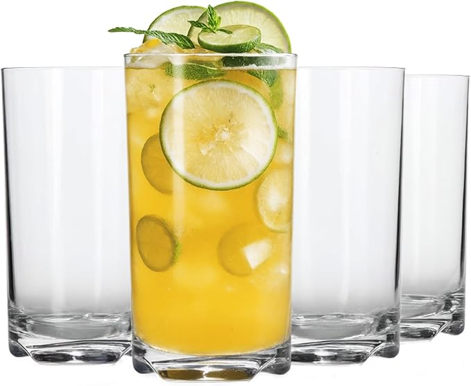 Lily's Home Unbreakable Highball Tumblers, Made of Shatterproof Tritan Plastic and Ideal for Indoor and Outdoor Use, Reusable (14oz each, Set of 4)