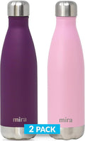 MIRA 2 Pack 17 oz Insulated Water Bottle - Stainless Steel Cola Shape Thermo - Double Wall Hot & Cold Flask (24Hr Cold/12Hr Hot) - Iris & Rose Pink