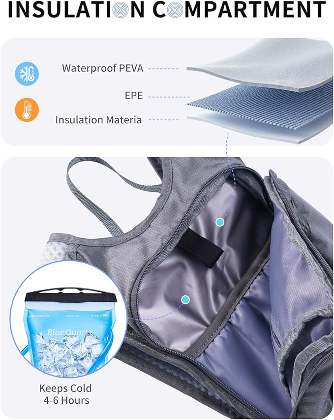 Blue Quartz Hydration Backpack with 2L Water Bladder, Hiking Water Backpack for Women Men, Lightweight Cycling Daypack with Phone Pocket & Helmet Net Bag, Hydration Pack for Biking, Running, Skiing