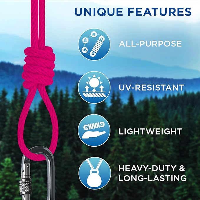 TECEUM Cotton Rope 3/16” (5 mm) – 50 FT – Strong All-Purpose Braided Rope – Natural Cotton – for Crafting, Сamping, Clothes Line, DIY, Indoor & Outdoor Use – Bright Pink