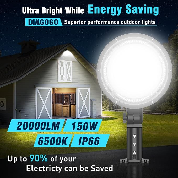 150W LED Barn Light, 20000LM Dusk to Dawn Outdoor Yard Light with Photocell, IP66 Waterproof, 1200W MH Equivalent, Aluminum Housing Security Flood Lighting for Outside Area Lights Use, 2 Pack