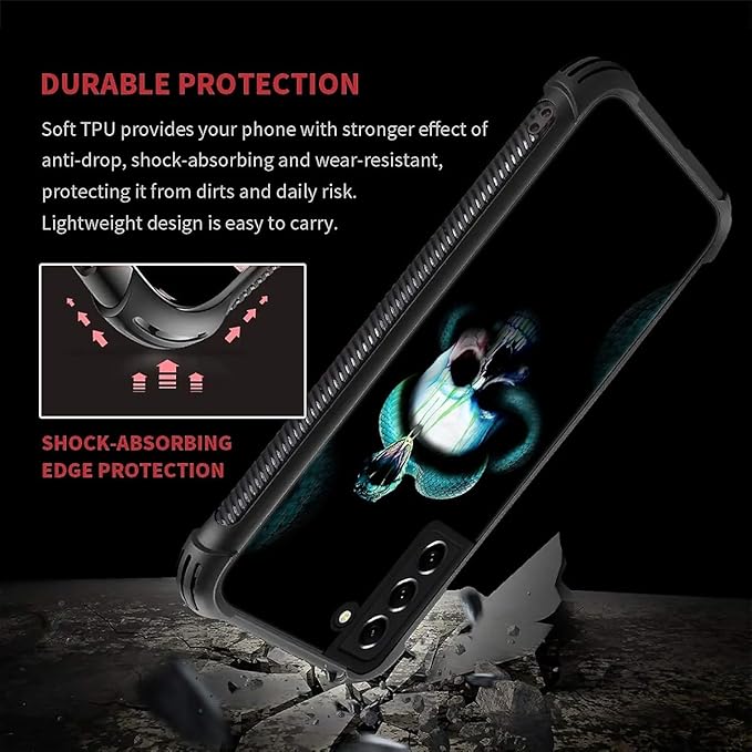 for Samsung Galaxy S21 FE Case, Skeleton Winding Snake Pattern Graphic Design Girl Boy Soft Silicone Hard Acrylic Shock Protection for Samsung Galaxy S21 FE