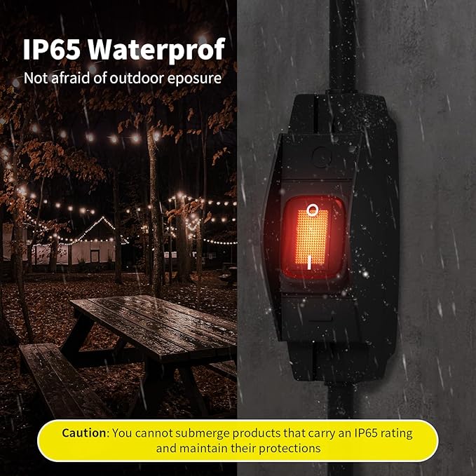 FIRMERST 1875W Outdoor Extension Cord with Waterproof Switch 6 Feet 2 Packs